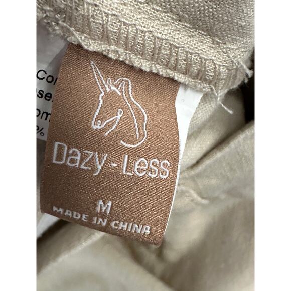 Dazy-Less Pants Women MEDIUM Khaki Tan Pleated Straight Linen Viscose Blend - Picture 5 of 8